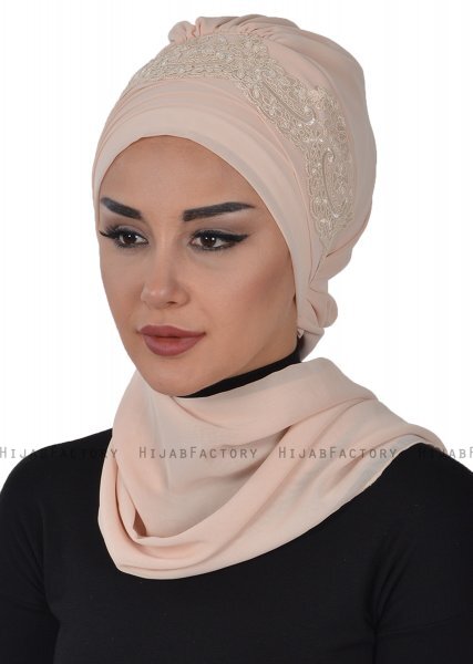 Celine - Beige Chiffon Turban - Ayse Turban