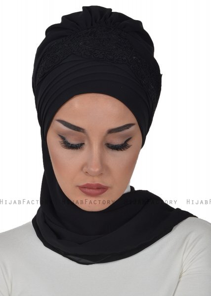 Celine - Sort Chiffon Turban - Ayse Turban