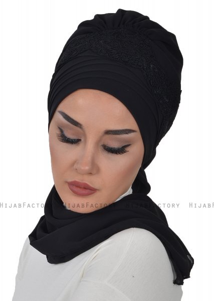 Celine - Sort Chiffon Turban - Ayse Turban