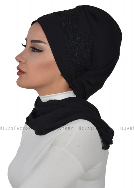Celine - Sort Chiffon Turban - Ayse Turban