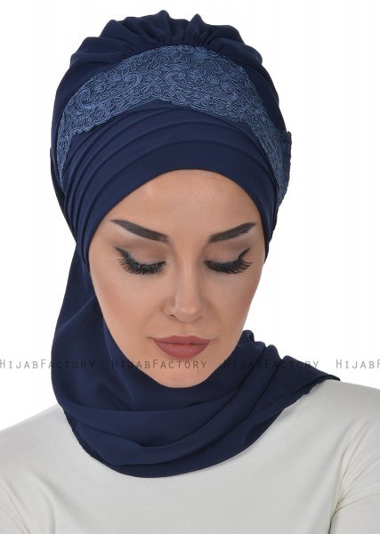 Celine - Marine Blå Chiffon Turban - Ayse Turban