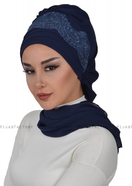 Celine - Marine Blå Chiffon Turban - Ayse Turban