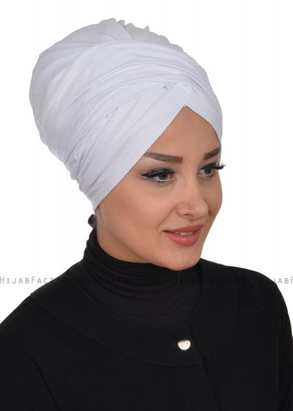Fiona - Hvid Bomuld Turban - Ayse Turban