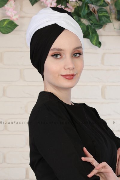 Fiona - Hvid & Sort Bomuld Turban