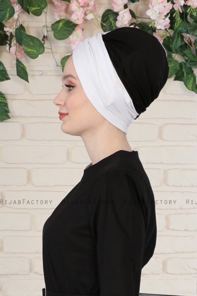 Fiona - Hvid & Sort Bomuld Turban