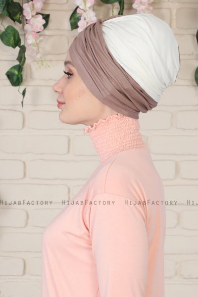 Fiona - Mørk Taupe & Creme Bomuld Turban