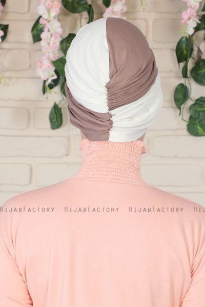 Fiona - Mørk Taupe & Creme Bomuld Turban