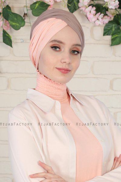 Fiona - Mørk Taupe & Gammelrosa Bomuld Turban