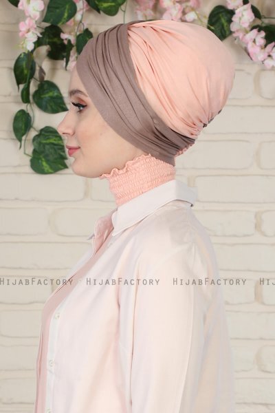 Fiona - Mørk Taupe & Gammelrosa Bomuld Turban