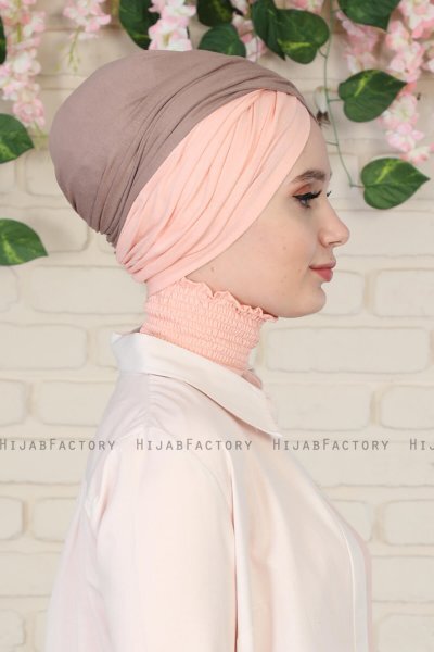 Fiona - Mørk Taupe & Gammelrosa Bomuld Turban