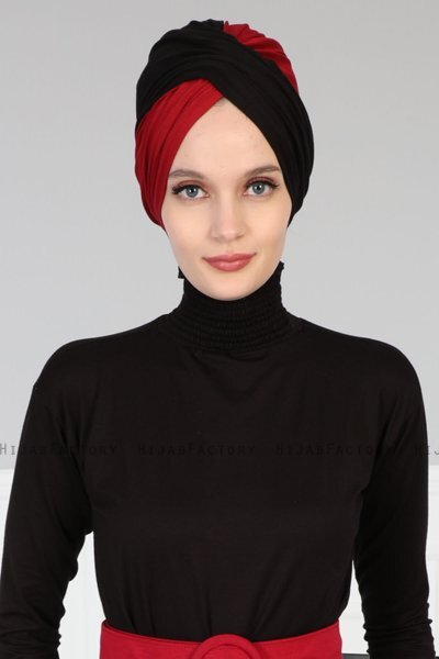 Fiona - Sort & Bordeaux Bomuld Turban