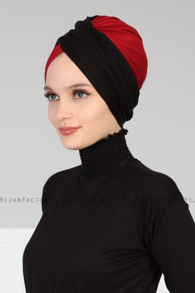 Fiona - Sort & Bordeaux Bomuld Turban