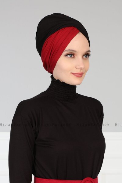 Fiona - Sort & Bordeaux Bomuld Turban
