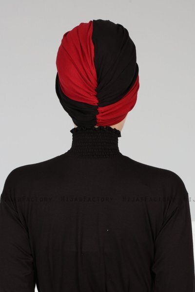 Fiona - Sort & Bordeaux Bomuld Turban