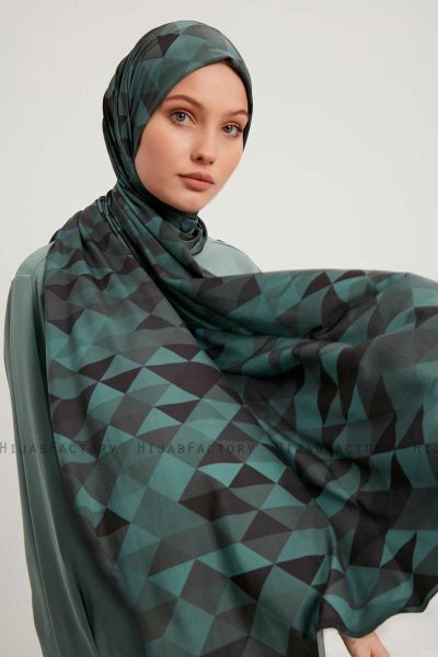 Banou - Petrolblå Mønstret Hijab