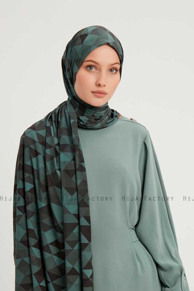 Banou - Petrolblå Mønstret Hijab