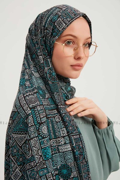 Gulya - Petrol Grøn Mønstret Hijab