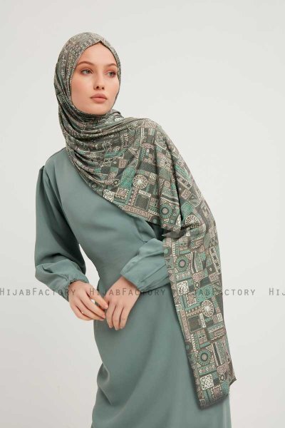 Gulya - Mørkegrøn Mønstret Hijab