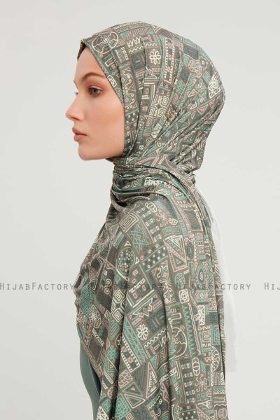 Gulya - Mørkegrøn Mønstret Hijab