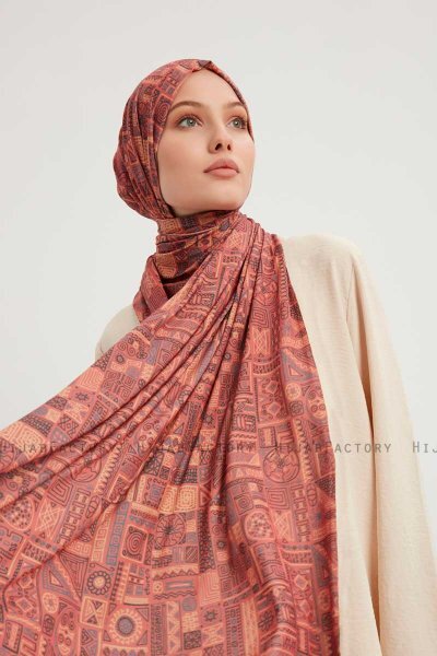 Gulya - Murstensrød Mønstret Hijab