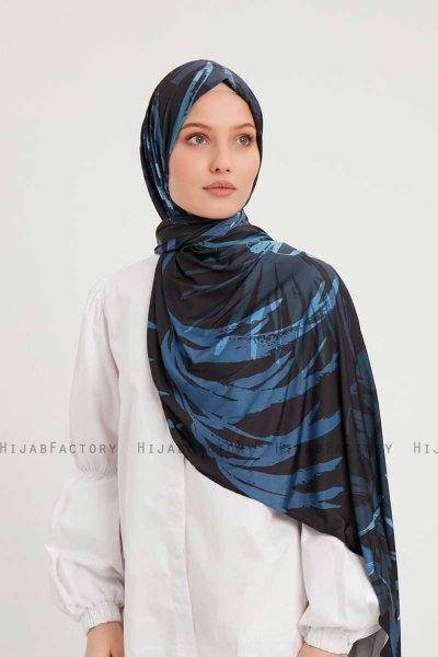 Ezmeray - Marine Blå Mønstret Hijab