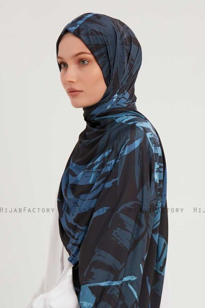 Ezmeray - Marine Blå Mønstret Hijab
