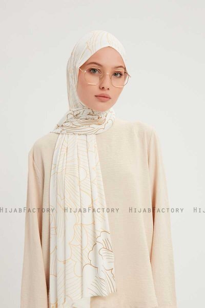 Fadime - Pearl White Mønstret Hijab
