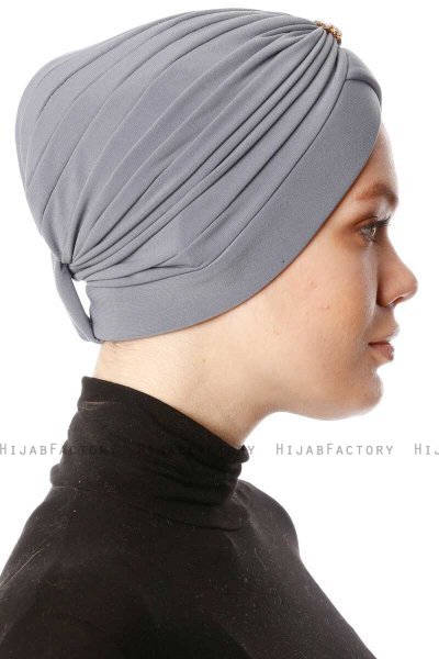 Arwa - Grå Crepe Chiffon Turban - Sehr-i Sal