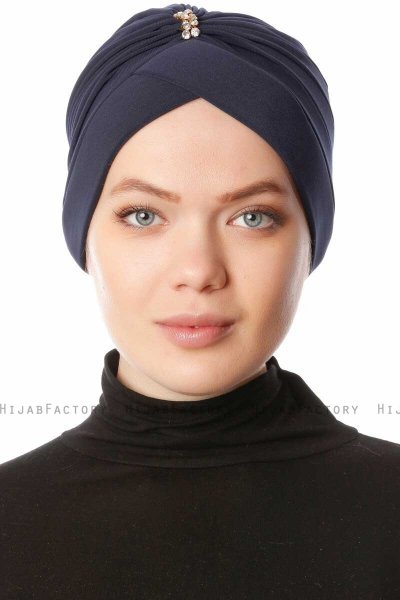 Arwa - Marine Blå Crepe Chiffon Turban - Sehr-i Sal