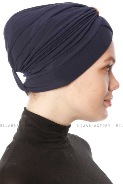 Arwa - Marine Blå Crepe Chiffon Turban - Sehr-i Sal