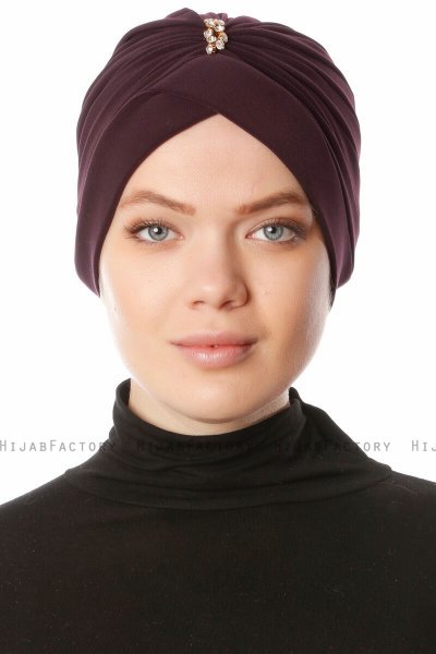 Arwa - Blomme Crepe Chiffon Turban - Sehr-i Sal