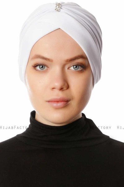 Arwa - Hvid Crepe Chiffon Turban - Sehr-i Sal