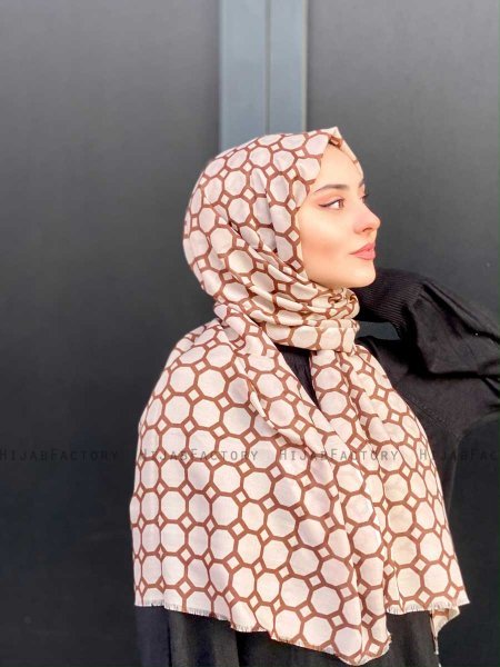 Atika - Beige Mønstred Bomuld Hijab - Mirach