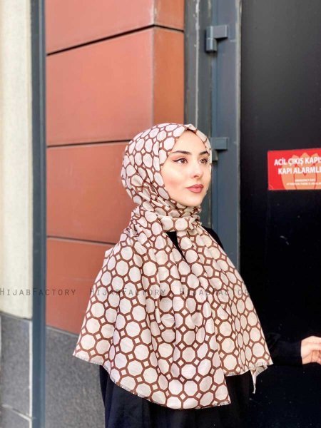 Atika - Beige Mønstred Bomuld Hijab - Mirach