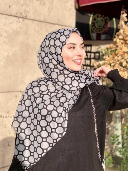 Atika - Grå Mønstred Bomuld Hijab - Mirach
