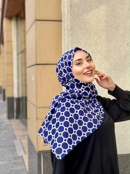 Atika - Marine Blå Mønstred Bomuld Hijab - Mirach