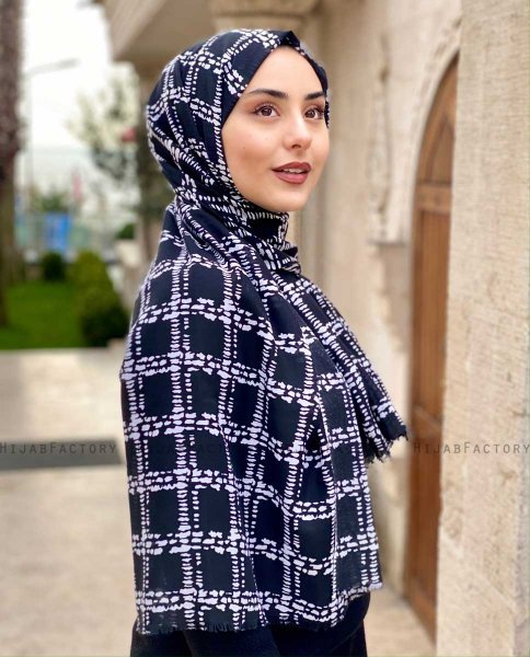 Ayah - Sort Mønstred Bomuld Hijab - Mirach