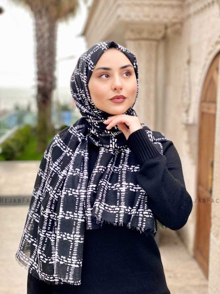 Ayah - Sort Mønstred Bomuld Hijab - Mirach
