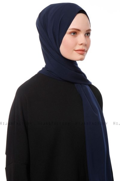 Aylin - Marine Blå Medine Silk Hijab - Gülsoy
