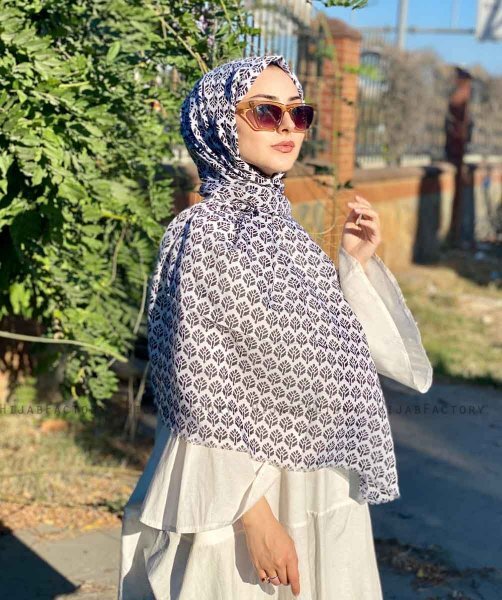 Basimah - Hvid Mønstred Bomuld Hijab
