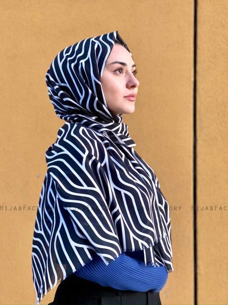 Berrin - Sort Mønstred Bomuld Hijab - Mirach