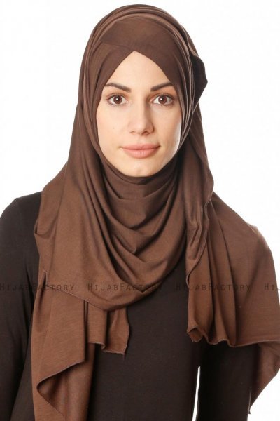 Betul - Mørkebrun 1X Jersey Hijab - Ecardin