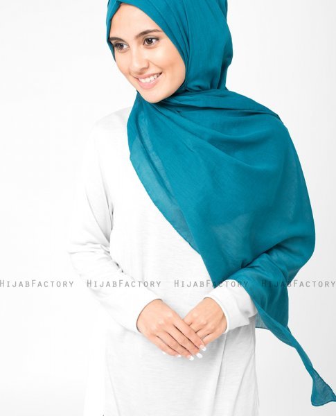 Blue Coral Petrolblå Bomull Voile Hijab 5TA18b