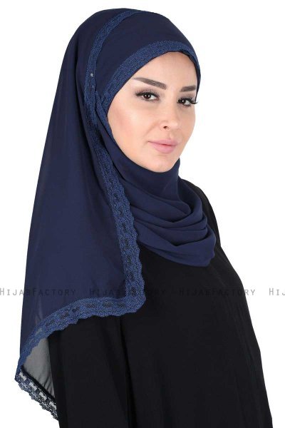 Carin - Marine Blå Praktisk Chiffon Hijab