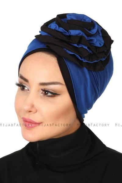 Clara - Blå & Sort Bomuld Turban