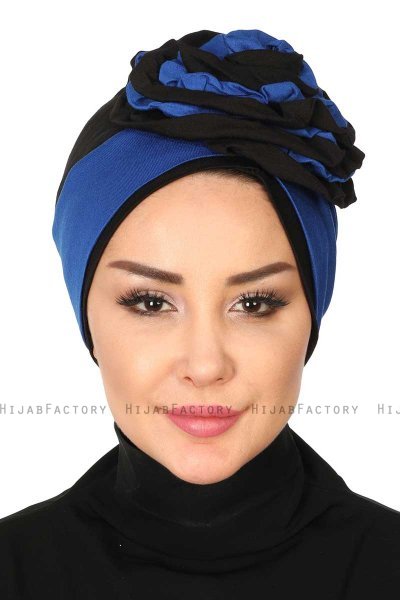 Clara - Blå & Sort Bomuld Turban