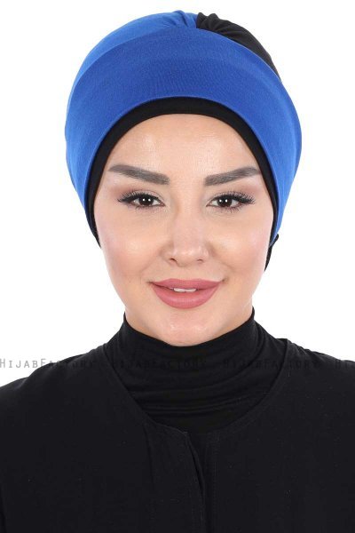 Clara - Blå & Sort Bomuld Turban