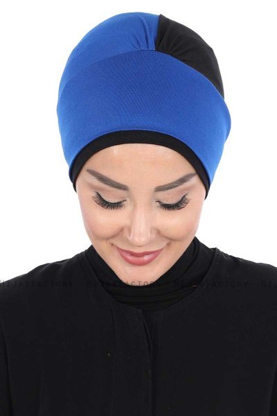 Clara - Blå & Sort Bomuld Turban