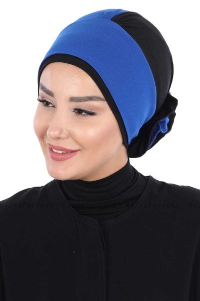 Clara - Blå & Sort Bomuld Turban