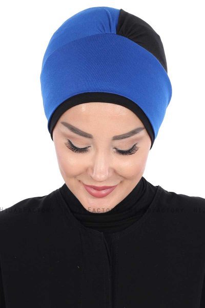 Clara - Blå & Sort Bomuld Turban
